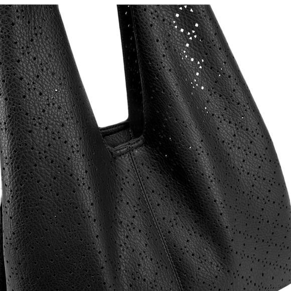 Montana West Black 2pc. Soft Vegan Leather Slouchy Hobo Shoulder Bag W/ Pouch - Picture 5 of 6